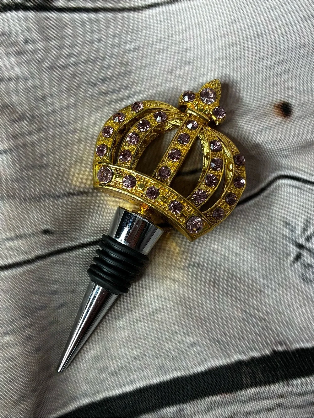 5/$20 Gold Queen Crown Wine Liquor Liqueur‎ Bottle Stopper Baby Pink Rhinestones